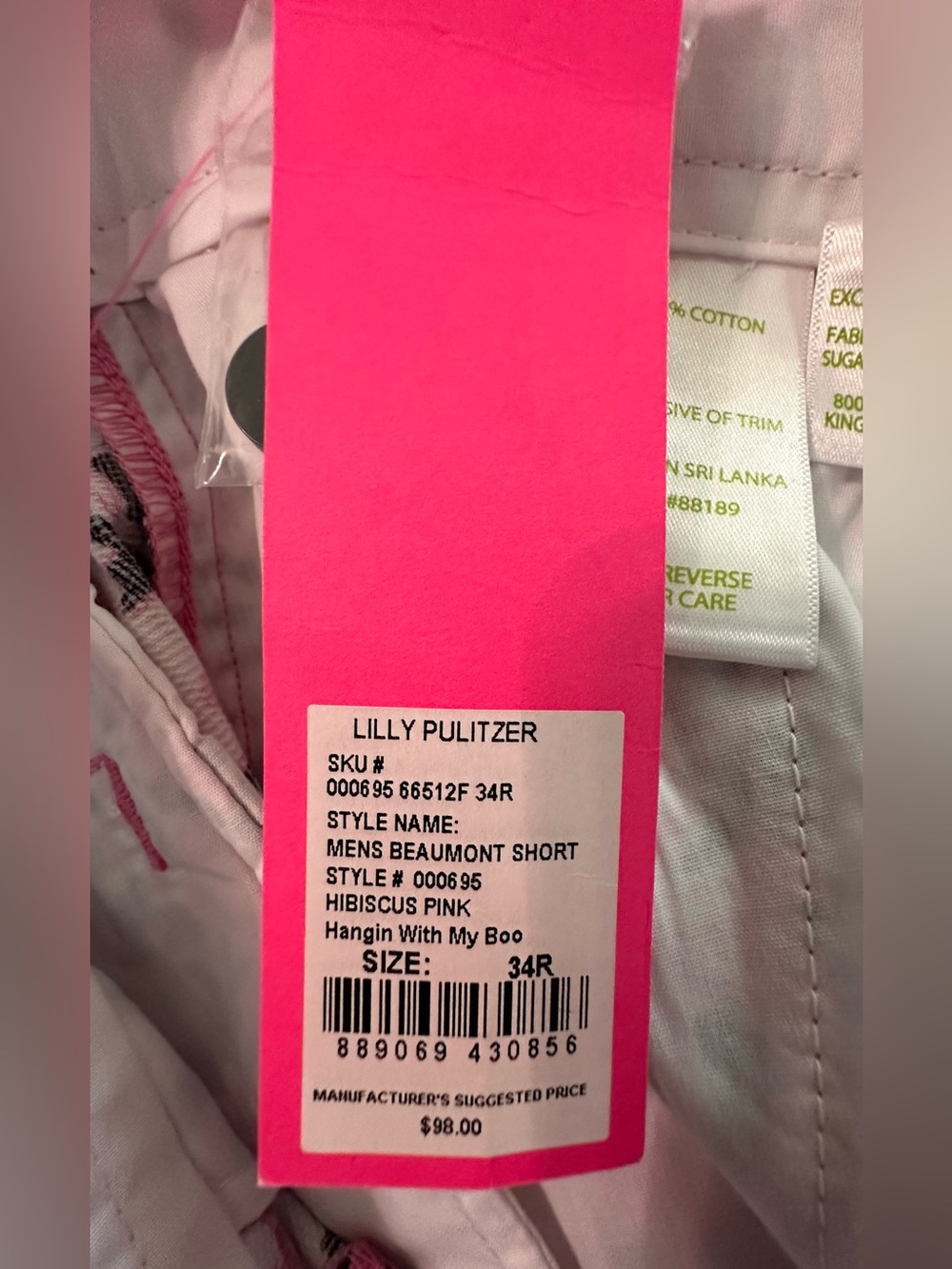 Lilly Pulitzer Men's Beaumont Short NWT Size 34 Hangin With My Boo Hibiscus Pink - Picture 7 of 7